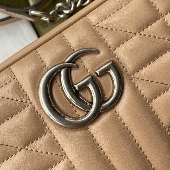 Gucci GG Marmont Chain Shoulder Bag In Matelassé Leather With Antique Silver Toned Hardware 4 Colors 18cm 24cm