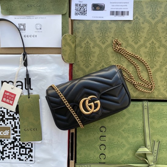 Gucci GG Marmont Super Mini Bag In Matelassé Chevron Leather 5 Colors 16.5cm