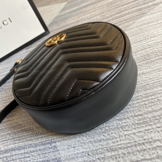 Gucci GG Marmont Mini Round Shoulder Bag In Matelassé Chevron Leather 3 Colors 18cm