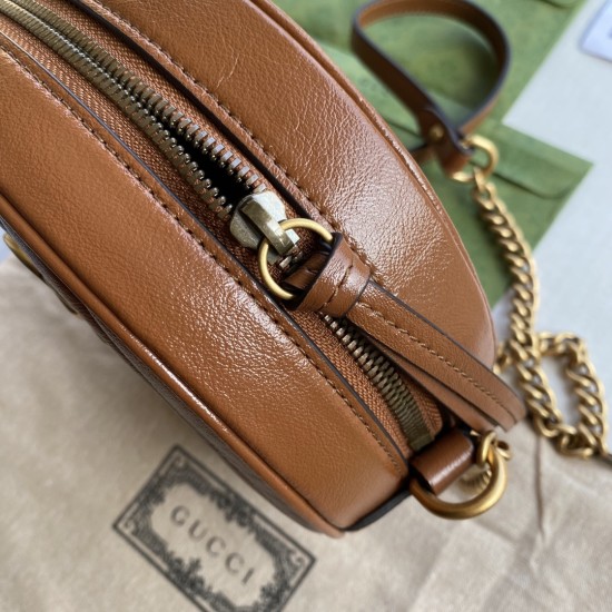 Gucci GG Marmont Mini Round Shoulder Bag In Diagonal Matelassé Leather 18cm