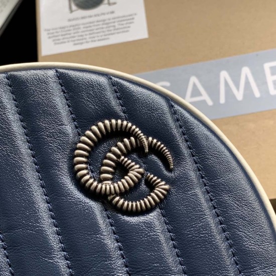 Gucci GG Marmont Mini Round Shoulder Bag IN Diagonal Matelassé Leather With Contrasting Trims 2 Colors 18cm