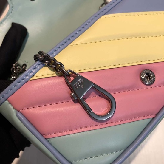 Gucci GG Marmont Super Mini Bag In Macaron Rainbow Diagonal Matelassé Leather 17.5cm