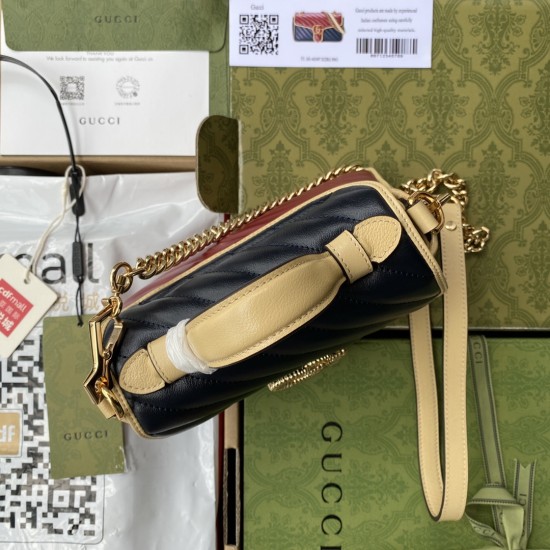Gucci GG Marmont Top Handle Bag In Diagonal Matelassé Contrast Leather 3 Colors 21cm 27cm