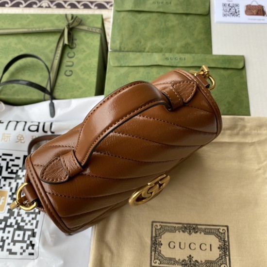 Gucci GG Marmont Top Handle Bag In Diagonal Matelassé Leather 21cm 27cm