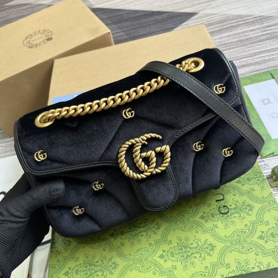 Gucci GG Marmont Small Shoulder Bag In Quilted Chevron Velvet 26cm 4 Colors