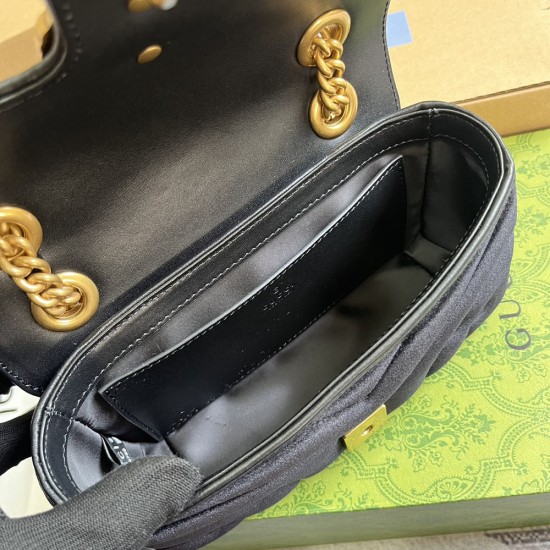Gucci GG Marmont Mini Shoulder Bag In Quilted Chevron Velvet 22cm 4 Colors