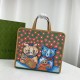 Gucci Children's Kitten Print Tote Bag Multicolor Supreme Canvas Brown Trim
