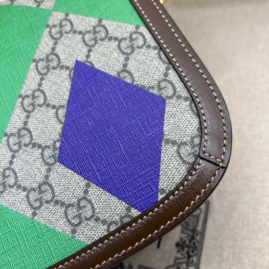 Gucci Horsebit 1955 Shoulder Bag Beige Ebony GG Supreme Canvas Geometric Print Brown Leather