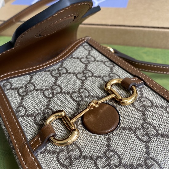 Gucci Horsebit 1955 Mini Bag In GG Supreme Canvas And Leather 2 Colors 11.5cm