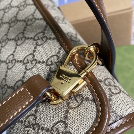Gucci Horsebit 1955 Mini Top Handle Bag In GG Supreme And Leather Trims 23cm