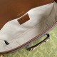 Gucci Horsebit 1955 Shoulder Bag Dark Blue Ivory Eco Washed Organic GG Jacquard Denim Brown Leather 20.5cm 25cm