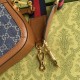 Gucci Horsebit 1955 Shoulder Bag Dark Blue Ivory Eco Washed Organic GG Jacquard Denim Brown Leather 20.5cm 25cm