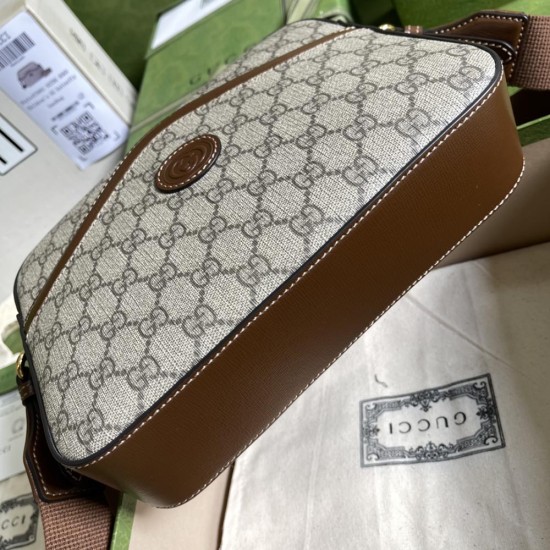 Gucci Messenger Bag In GG Supreme Canvas White Leather Trims 25.5cm