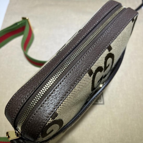 Gucci Messenger Bag In Jumbo GG Canvas With Leather Trims 2 Colors 25.5cm