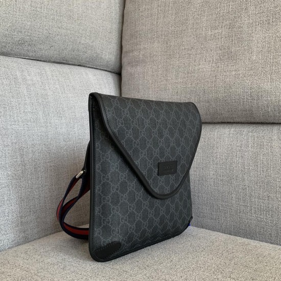 Gucci Neo Vintage Medium Messenger Bag Black GG Supreme Canvas Black Leather