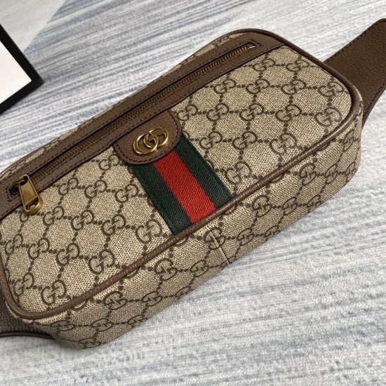 Gucci Ophidia Belt Bag Beige Ebony GG Supreme Canvas Brown Leather Green Red Web