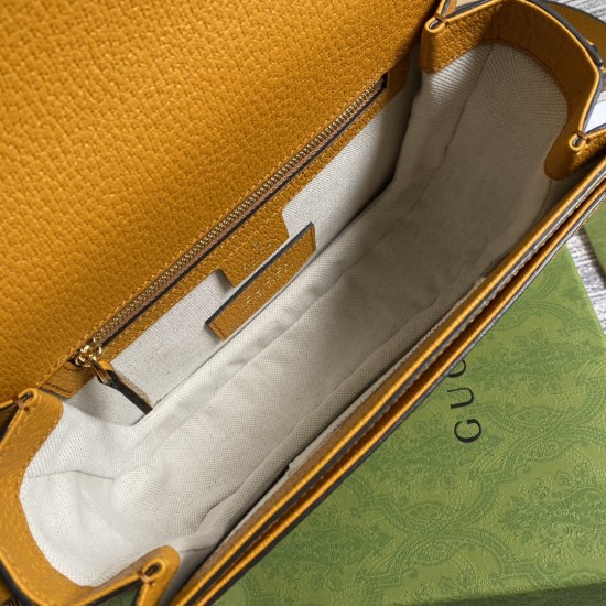 Gucci Small Shoulder Bag Beige Ebony GG Supreme Canvas Bear Print Yellow Leather