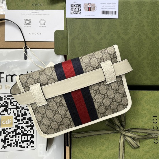 Gucci Ophidia Belt Bag In GG Supreme Canvas With Leather Trims 22cm