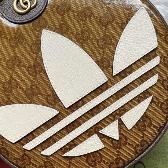 Gucci Adidas X Gucci Ophidia Small Shoulder Bag In GG Crystal Canvas And Leather With Trefoil Print 22cm