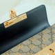 Gucci Padlock Small Bees Shoulder Bag Beige Ebony GG Supreme Canvas Black Leather