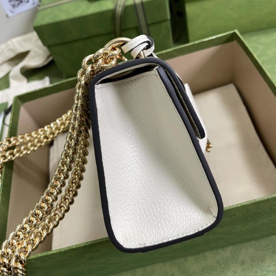 Gucci Padlock Small Shoulder Bag Beige Ebony GG Supreme Canvas Metallic Cherry Starwberry Print White Leather