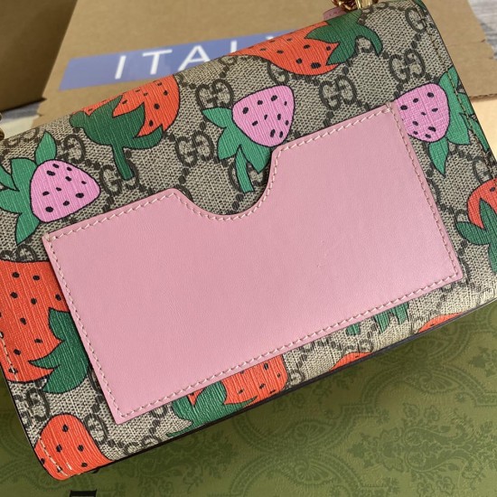 Gucci Padlock Small Shoulder Bag Beige Ebony GG Supreme Canvas Strawberry Print
