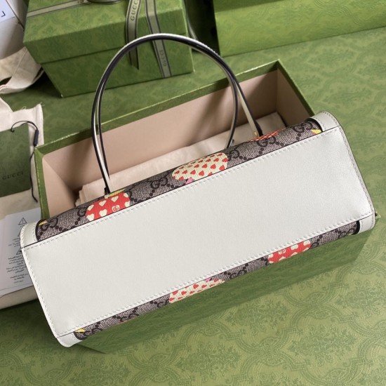 Gucci Padlock Small Chains Shoulder Bag Beige Ebony GG Supreme Canvas Multicolor Apples White Leather