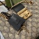 Gucci Padlock Small Chains Shoulder Bag Beige Ebony GG Supreme Canvas Gold Bees Print Black Leather