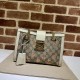 Gucci Padlock Small Chains Shoulder Bag Beige Ebony GG Supreme Canvas Metallic Cherry Strawberry Print White Leather