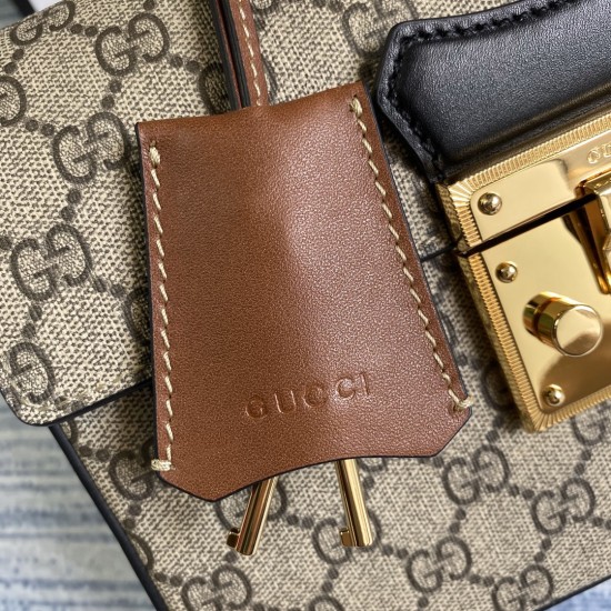 Gucci Padlock Small Bamboo Shoulder Bag Beige Ebony GG Supreme Canvas Black Brown Leather