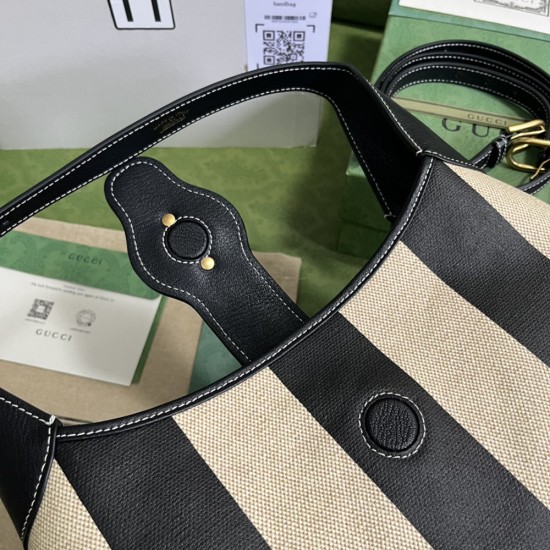 Gucci Aphrodite Medium Shoulder Bag In Striped Cotton Canvas 39cm
