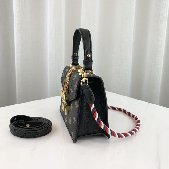 Gucci Sylvie Mini Bag In Metal-Free Tanned Leather With Top Handle And Bees Stars Print 2 Colors 20cm