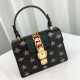 Gucci Sylvie Mini Bag In Metal-Free Tanned Leather With Top Handle And Bees Stars Print 2 Colors 20cm