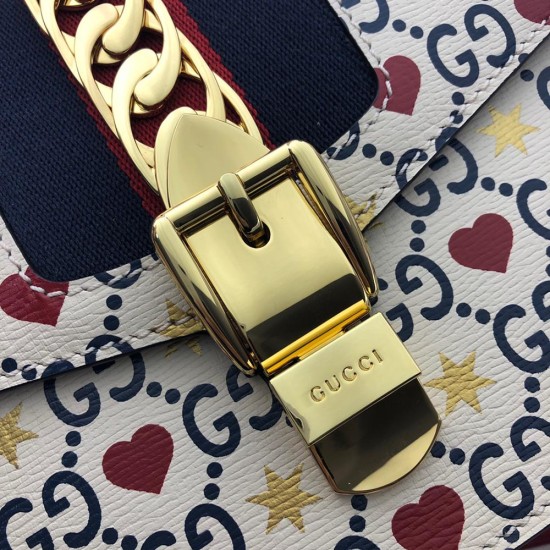 Gucci Sylvie Small Shoulder Bag White Leather Love Print