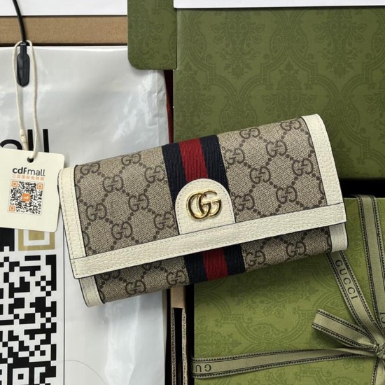 Gucci Ophidia Continental Wallet In GG Supreme Canvas And Leather Trims 2 Colors 19cm