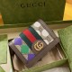 Gucci Ophidia Card Case Wallet Beige Ebony GG Supreme Canvas Geometric Print Brown Leather
