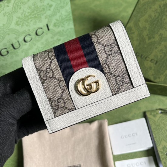 Gucci Ophidia Card Case Wallet In GG Supreme Canvas With Leather Trims 2 Colors 11cm