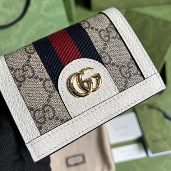 Gucci Ophidia Card Case Wallet In GG Supreme Canvas With Leather Trims 2 Colors 11cm
