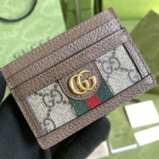Gucci Ophidia Card Case In GG Supreme Canvas With Leather Trims 2 Colors 10cm