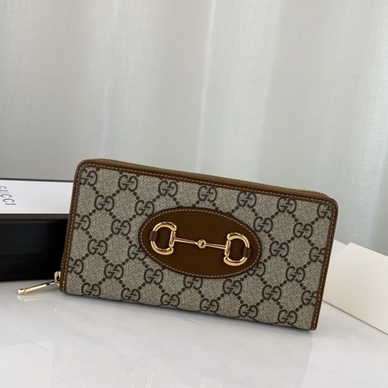 Gucci Horsebit 1955 Zip Around Wallet In GG Supreme Canvas And Leather 19cm