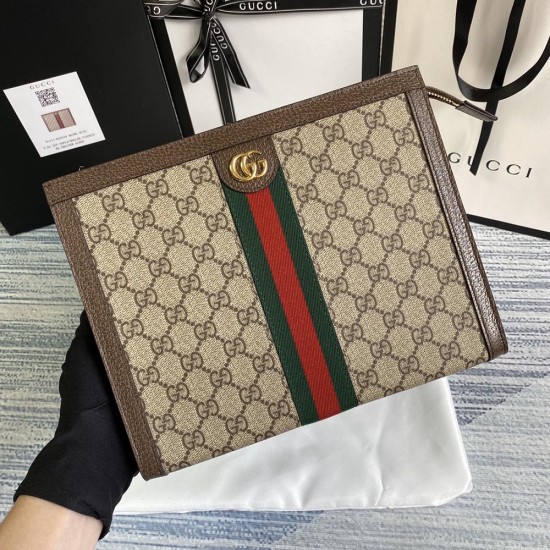 Gucci Ophidia Pouch In GG Supreme Canvas And Leather Trims 2 Colors 27cm
