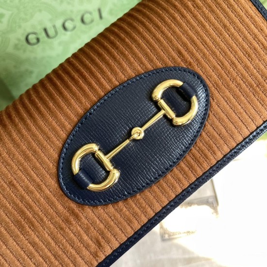 Gucci Horsebit 1955 Chain Wallet In Corduroy And Leather Trims 2 Colors 19cm