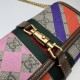 Gucci Jackie 1961 Chain Wallet Beige Ebony GG Supreme Canvas Geometric Print Brown Leather