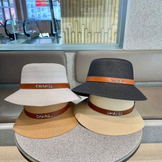 Chanel Bucket Hat In Straw And Leather 4 Colors