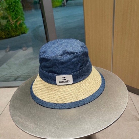 Chanel Bucket Hat In Denim And Straw 3 Colors