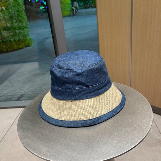 Chanel Bucket Hat In Denim And Straw 3 Colors