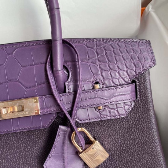 Hermes Birkin Touch Grape Purple Nile Crocodile and Togo Leather