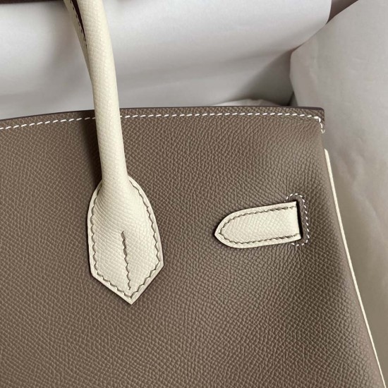 Hermes Birkin Elephant Grey And Milkshake White Epsom Leather