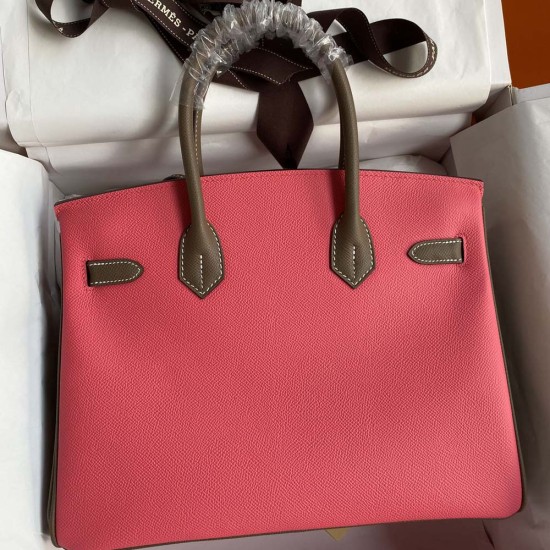 Hermes Birkin Lipstick Pink And Elephant Grey Epsom Leather