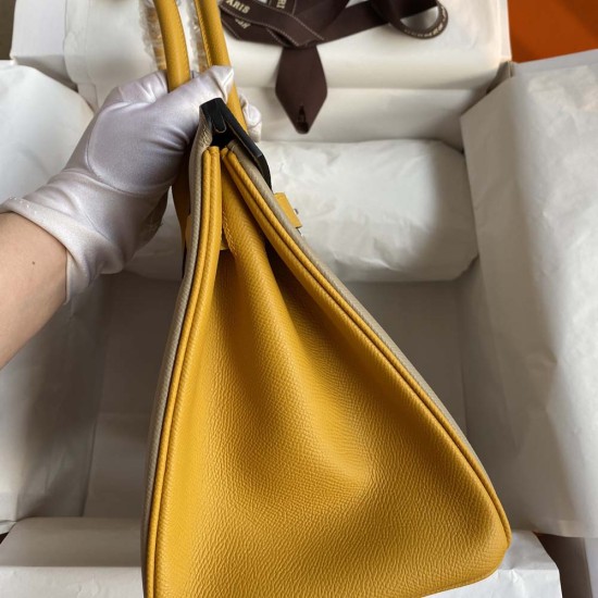 Hermes Birkin Grey And Amber Yellow Epsom Leather